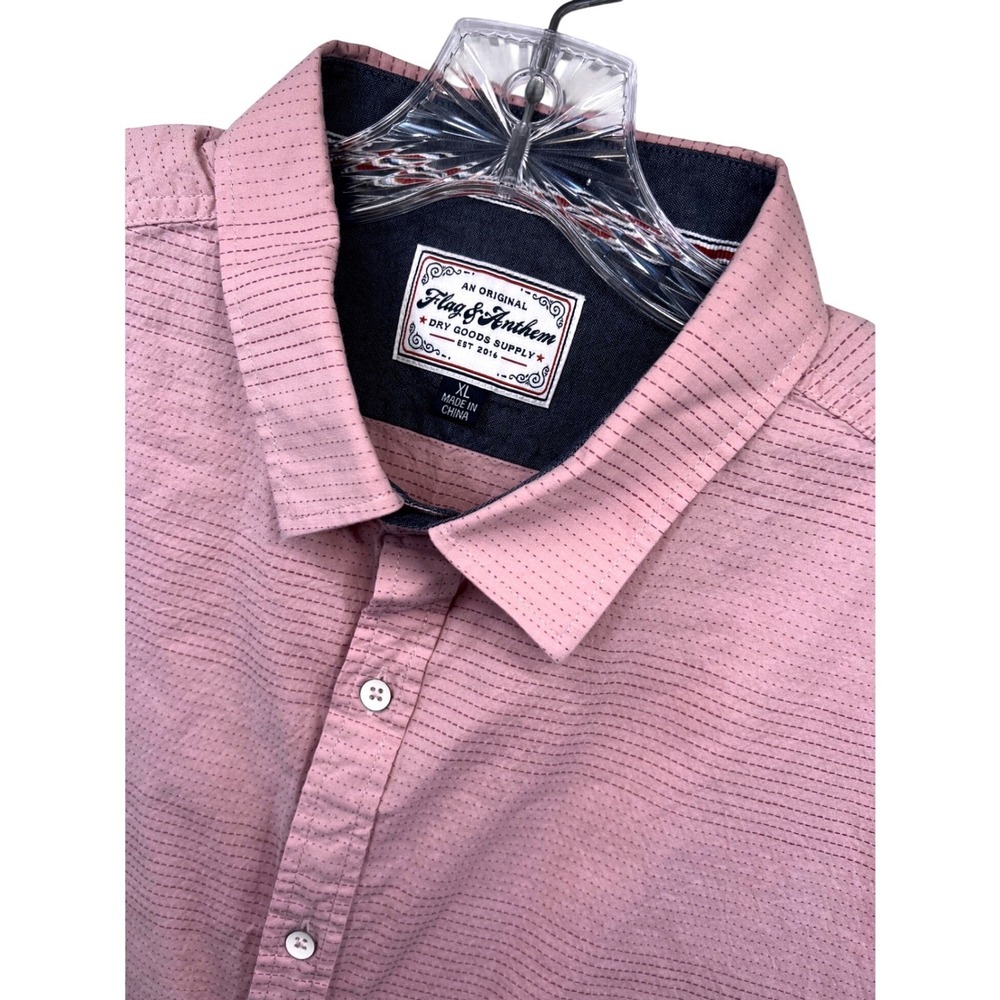 Flag & Anthem Mens XL Short Sleeve Button Down Shirt Pink Striped Casual Cotton